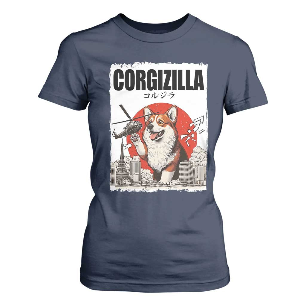 Corgizilla Giant T Shirt For Women Funny Corgi Monster Roaring Tokyo Japan TS12 Navy Print Your Wear