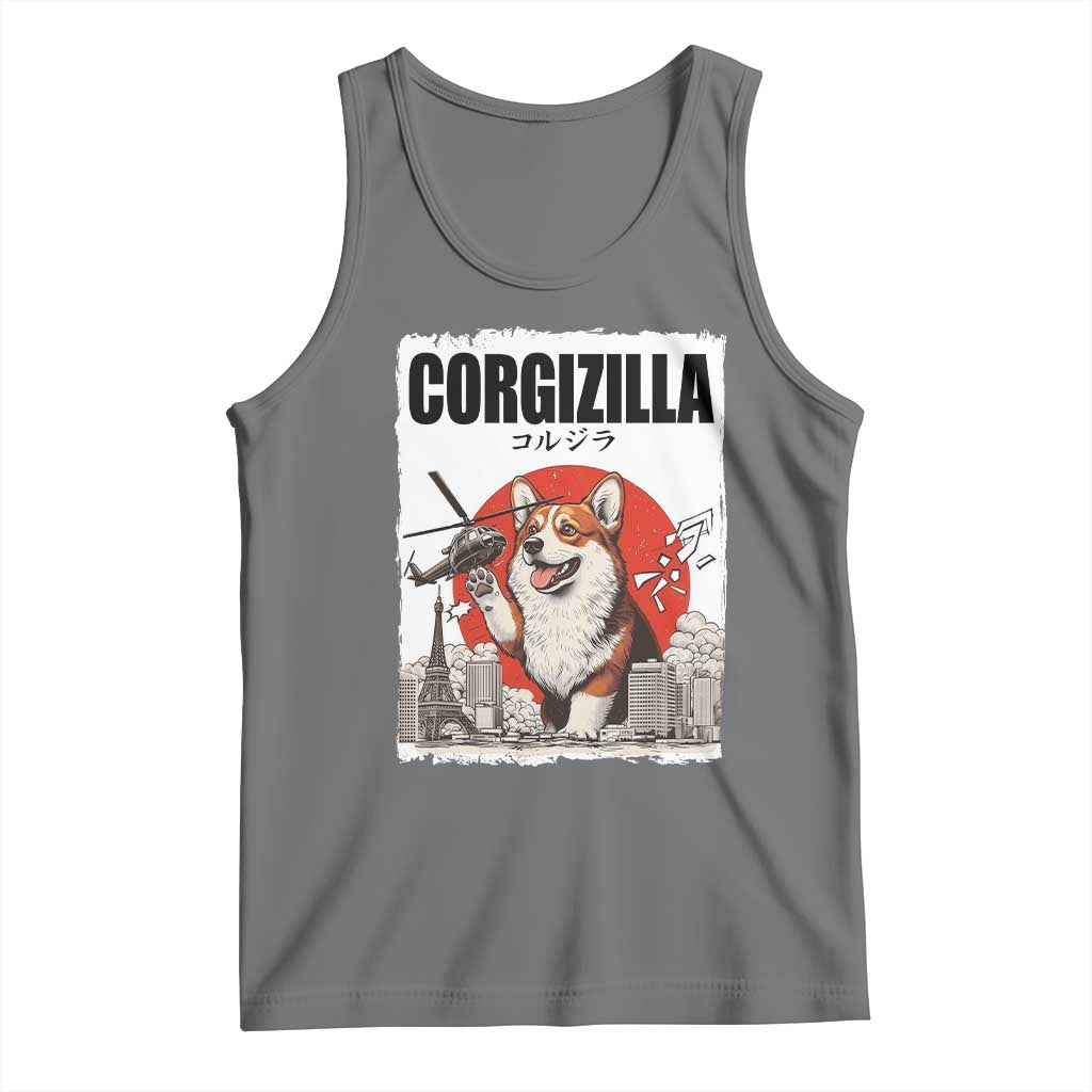 Corgizilla Giant Tank Top Funny Corgi Monster Roaring Tokyo Japan TS12 Black Heather Print Your Wear