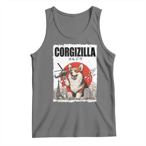 Corgizilla Giant Tank Top Funny Corgi Monster Roaring Tokyo Japan TS12 Black Heather Print Your Wear