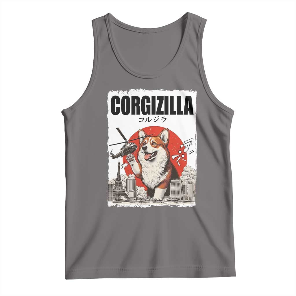 Corgizilla Giant Tank Top Funny Corgi Monster Roaring Tokyo Japan TS12 Deep Heather Print Your Wear