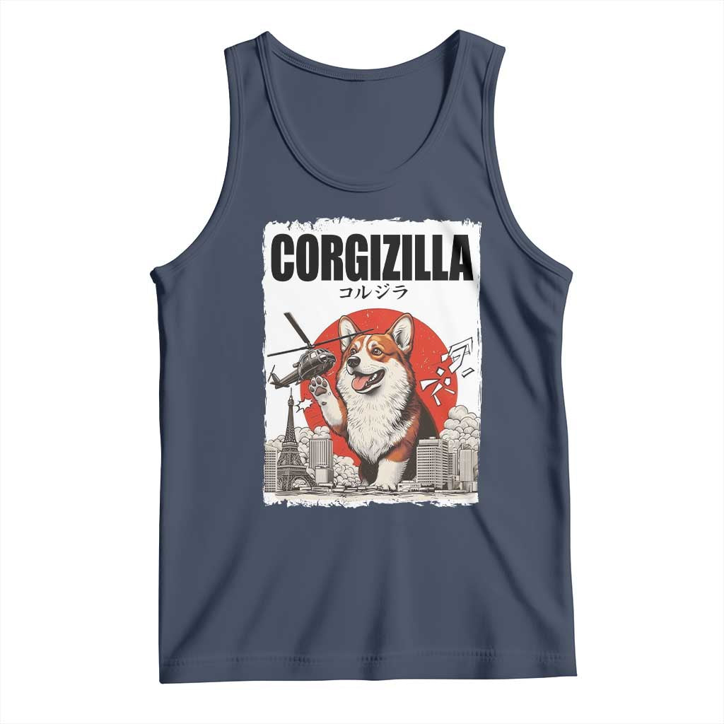 Corgizilla Giant Tank Top Funny Corgi Monster Roaring Tokyo Japan TS12 Navy Print Your Wear