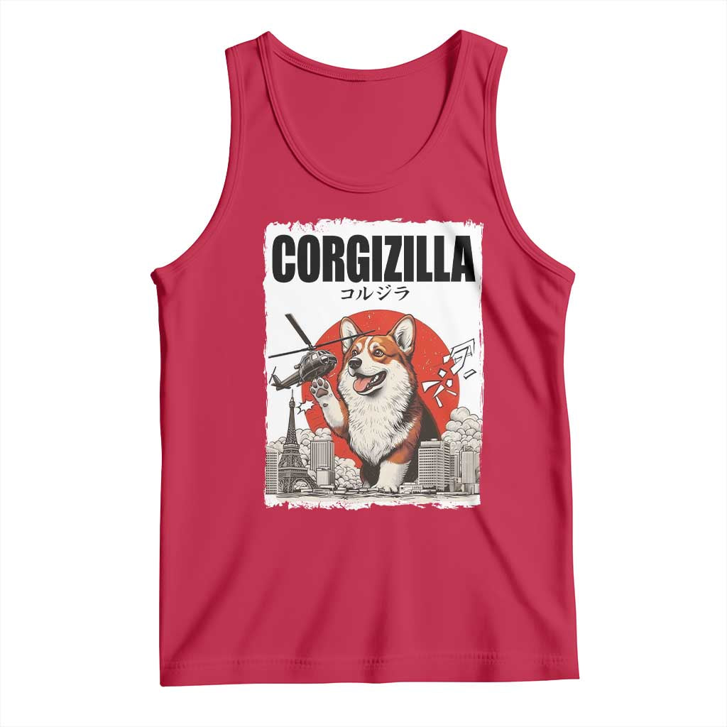 Corgizilla Giant Tank Top Funny Corgi Monster Roaring Tokyo Japan TS12 Red Print Your Wear