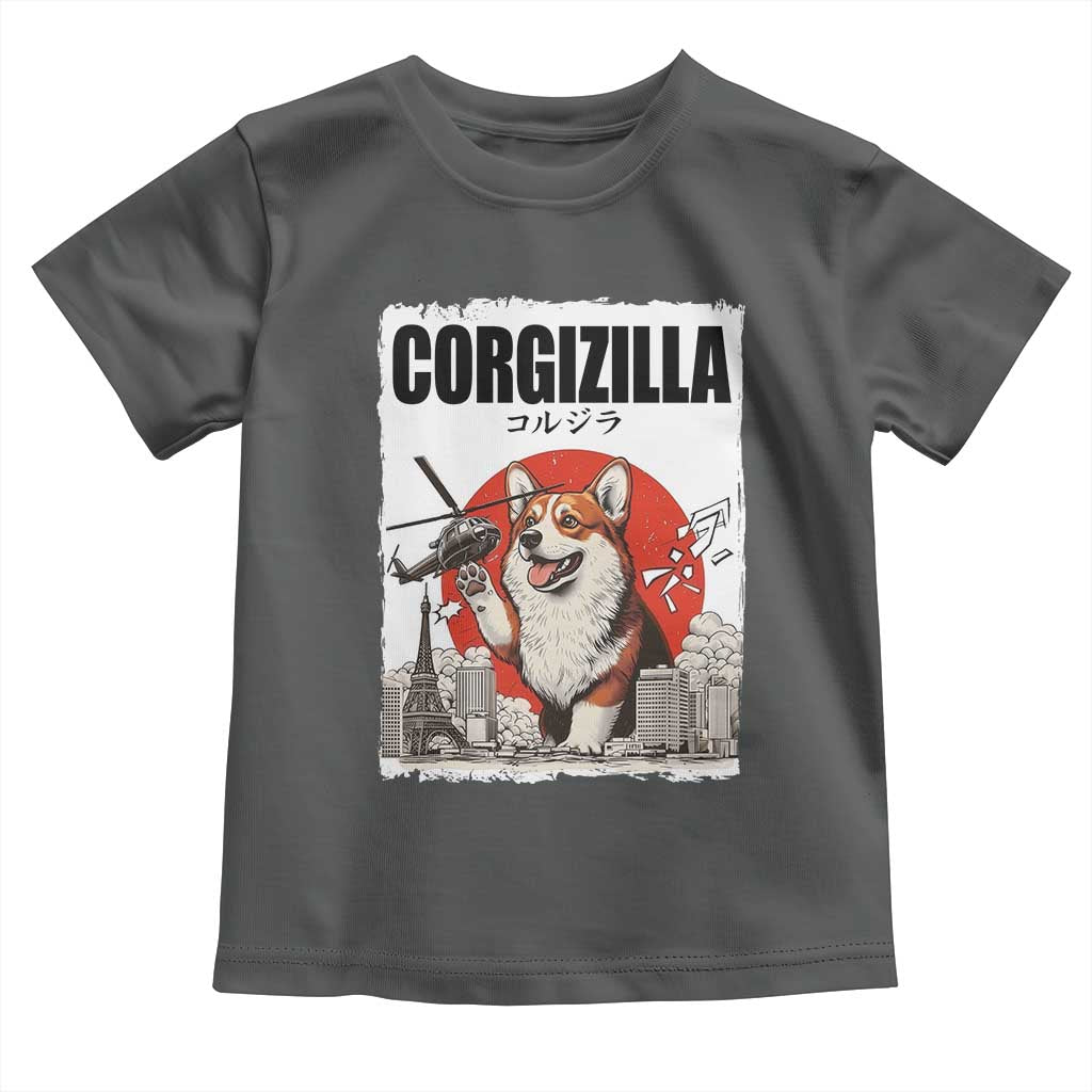 Corgizilla Giant Toddler T Shirt Funny Corgi Monster Roaring Tokyo Japan TS12 Dark Heather Print Your Wear