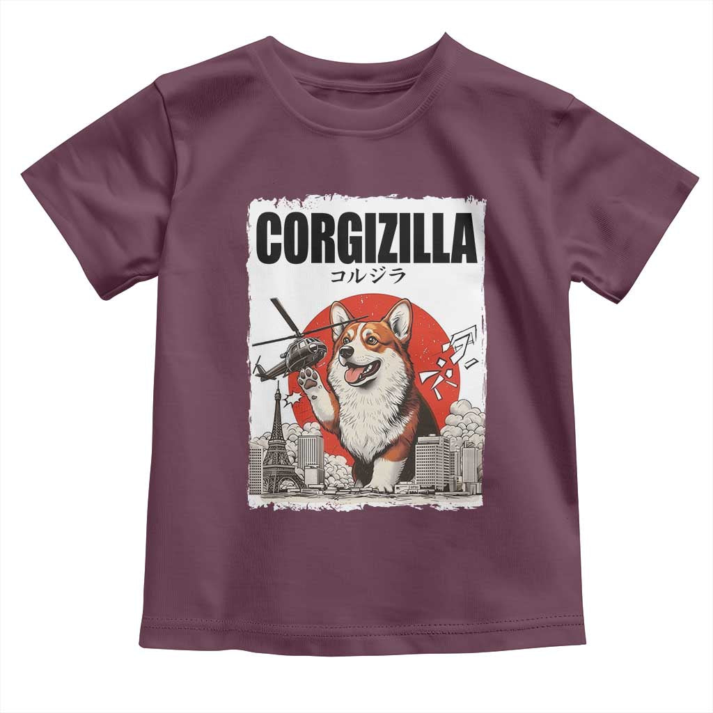 Corgizilla Giant Toddler T Shirt Funny Corgi Monster Roaring Tokyo Japan TS12 Maroon Print Your Wear