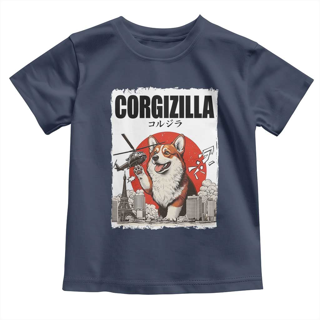 Corgizilla Giant Toddler T Shirt Funny Corgi Monster Roaring Tokyo Japan TS12 Navy Print Your Wear