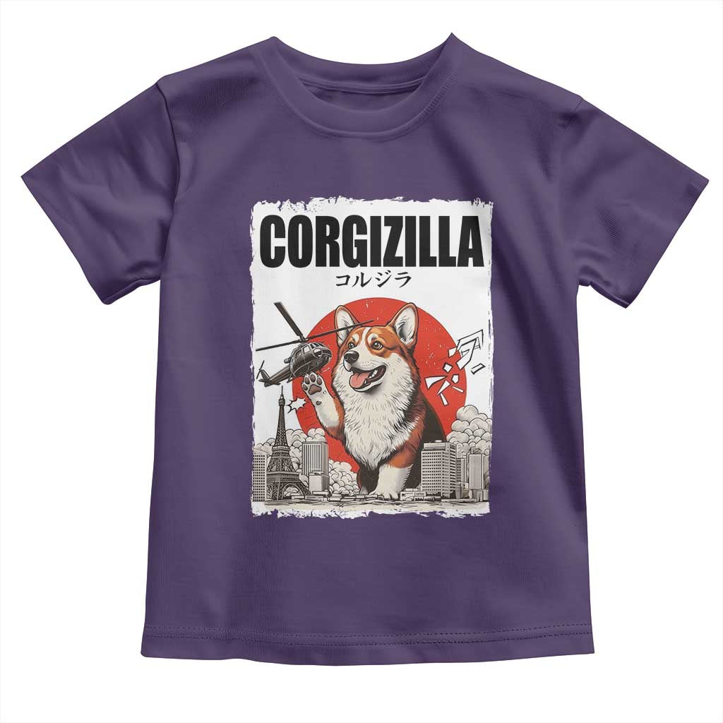 Corgizilla Giant Toddler T Shirt Funny Corgi Monster Roaring Tokyo Japan TS12 Purple Print Your Wear
