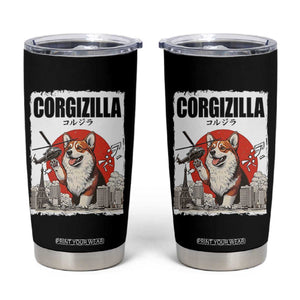 Corgizilla Giant Tumbler Cup Funny Corgi Monster Roaring Tokyo Japan TS12 Black Print Your Wear