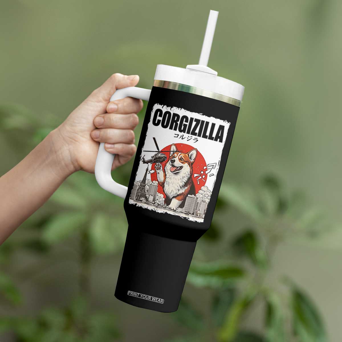 Corgizilla Giant Tumbler With Handle Funny Corgi Monster Roaring Tokyo Japan TS12 Print Your Wear