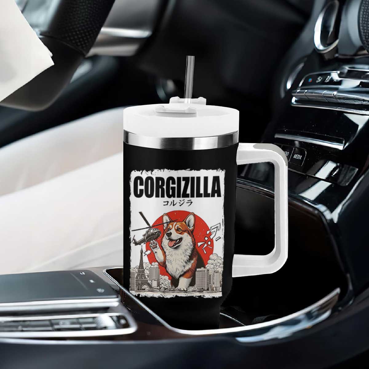 Corgizilla Giant Tumbler With Handle Funny Corgi Monster Roaring Tokyo Japan TS12 Print Your Wear