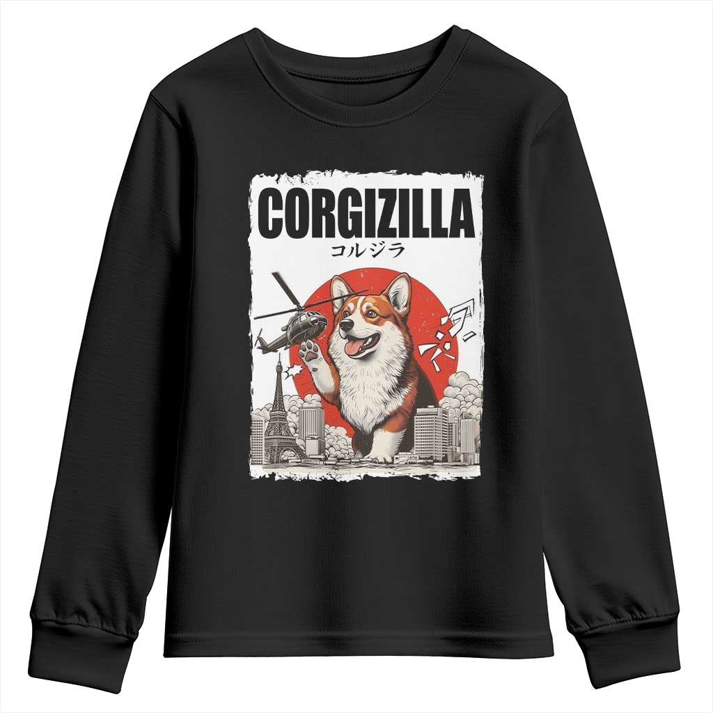 Corgizilla Giant Youth Sweatshirt Funny Corgi Monster Roaring Tokyo Japan TS12 Black Print Your Wear