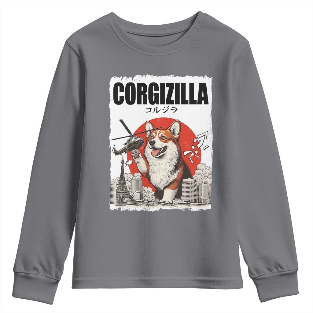 Corgizilla Giant Youth Sweatshirt Funny Corgi Monster Roaring Tokyo Japan TS12 Charcoal Print Your Wear