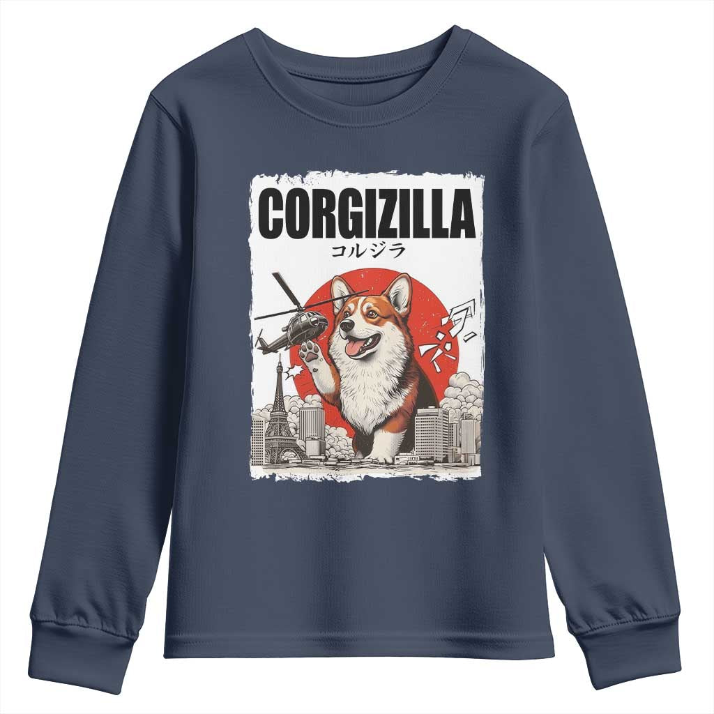 Corgizilla Giant Youth Sweatshirt Funny Corgi Monster Roaring Tokyo Japan TS12 Navy Print Your Wear