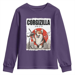 Corgizilla Giant Youth Sweatshirt Funny Corgi Monster Roaring Tokyo Japan TS12 Purple Print Your Wear