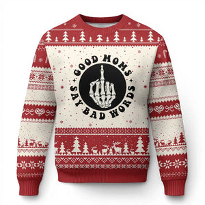 Funny Skeleton Mom Quote Ugly Christmas Sweater Good Moms Say Bad Words TS12 Beige Red Print Your Wear
