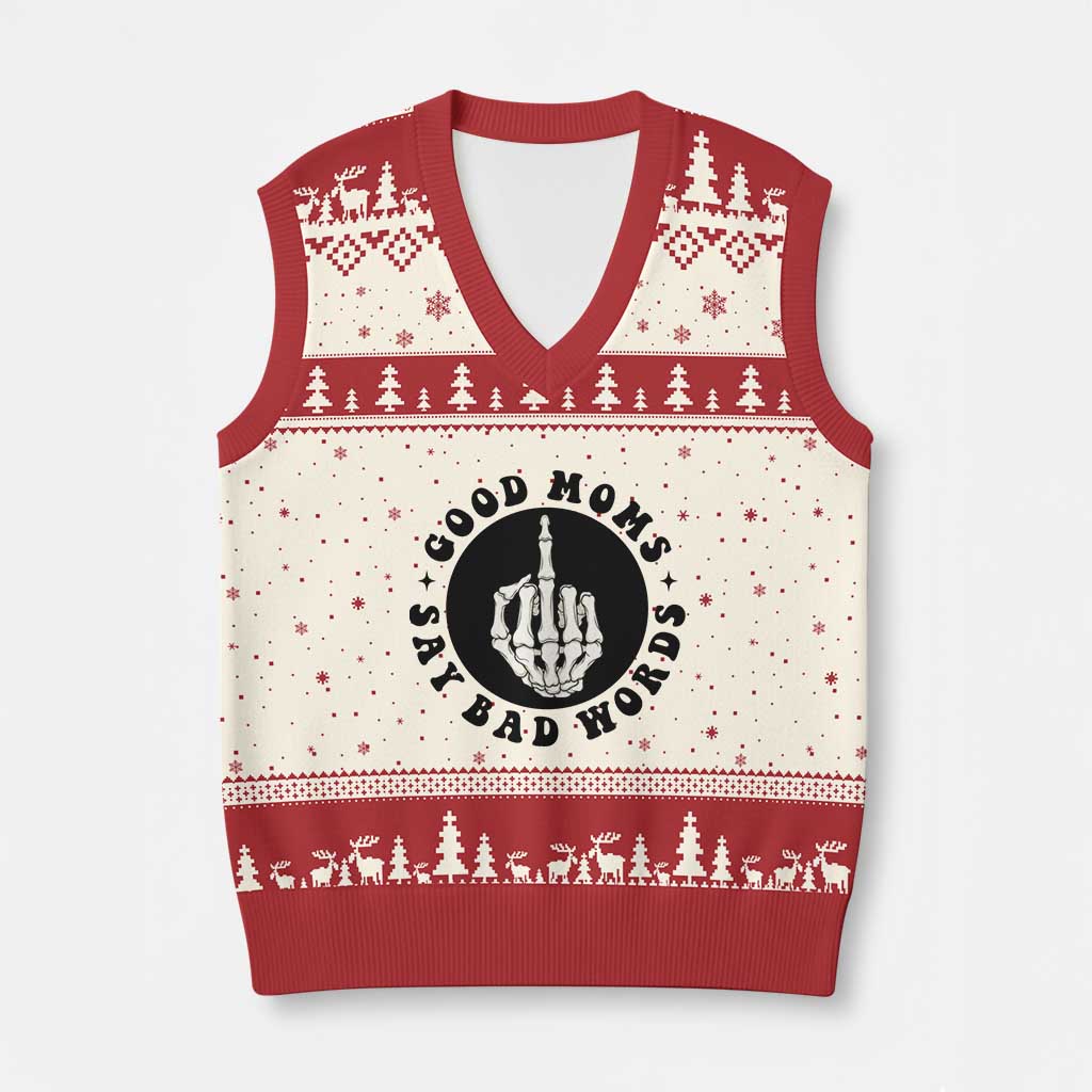 Funny Skeleton Mom Quote V-Neck Knit Sweater Vest Good Moms Say Bad Words TS12 Beige Red Print Your Wear