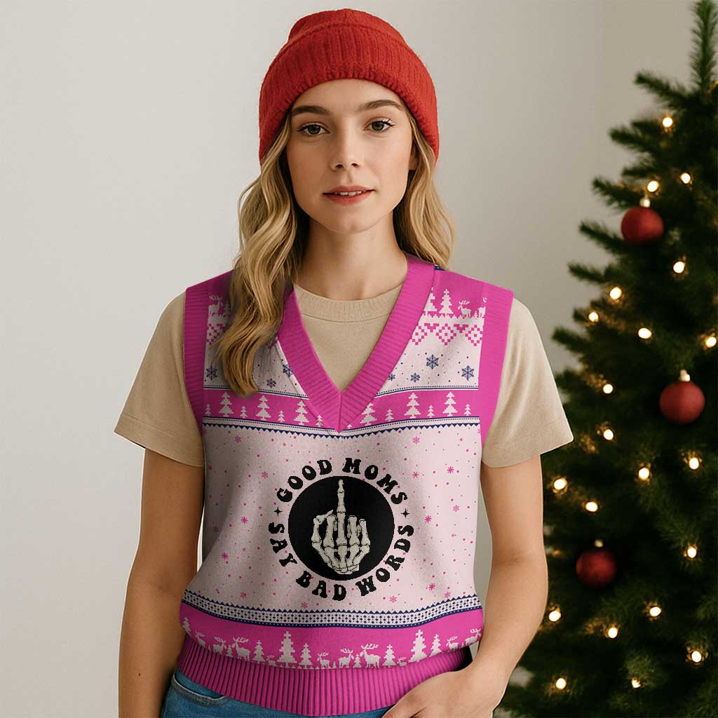 Funny Skeleton Mom Quote V-Neck Knit Sweater Vest Good Moms Say Bad Words TS12 Hot Pink Print Your Wear
