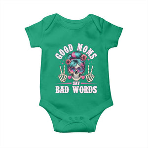Skeleton Messy Bun Mom Baby Onesie Good Moms Say Bad Words TS12 Irish Green Print Your Wear