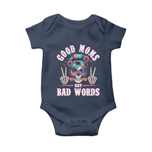 Skeleton Messy Bun Mom Baby Onesie Good Moms Say Bad Words TS12 Navy Print Your Wear