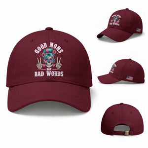 Skeleton Messy Bun Mom Baseball Cap Good Moms Say Bad Words TS12 Baseball Cap Universal Fit Maroon Print Your Wear