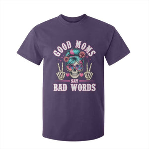 Skeleton Messy Bun Mom T Shirt For Kid Good Moms Say Bad Words TS12 Purple Print Your Wear