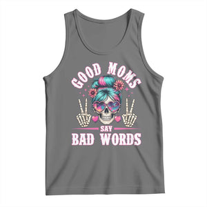 Skeleton Messy Bun Mom Tank Top Good Moms Say Bad Words TS12 Black Heather Print Your Wear