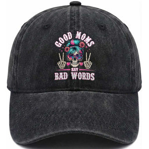 Skeleton Messy Bun Mom Washed Cotton Baseball Cap Good Moms Say Bad Words TS12 Print Your Wear