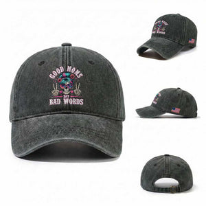 Skeleton Messy Bun Mom Washed Cotton Baseball Cap Good Moms Say Bad Words TS12 Washed Cap Universal Fit Dark Green Print Your Wear