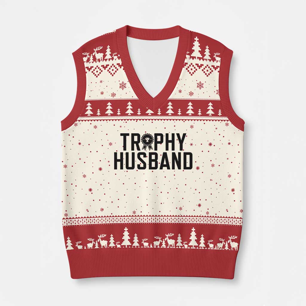 Funny Trophy Husband V-Neck Knit Sweater Vest Sarcastic Marriage Quote TS12 Beige Red Print Your Wear