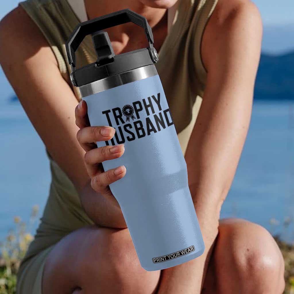 Funny Trophy Husband Flip Straw Tumbler Sarcastic Marriage Quote TS12 One Size: 30 oz Light Blue Print Your Wear