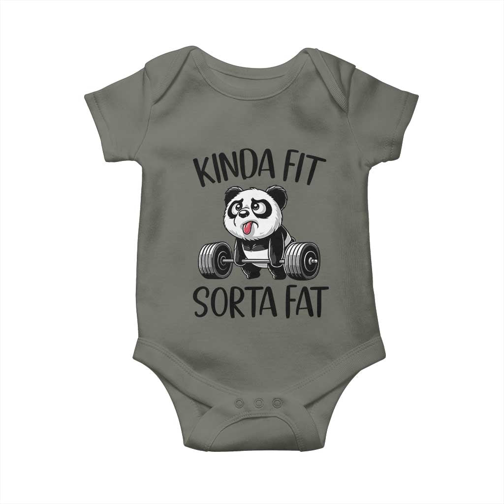 Funny Gym Panda Lover Baby Onesie Kinda Fit Sorta Fat TS12 Military Green Print Your Wear