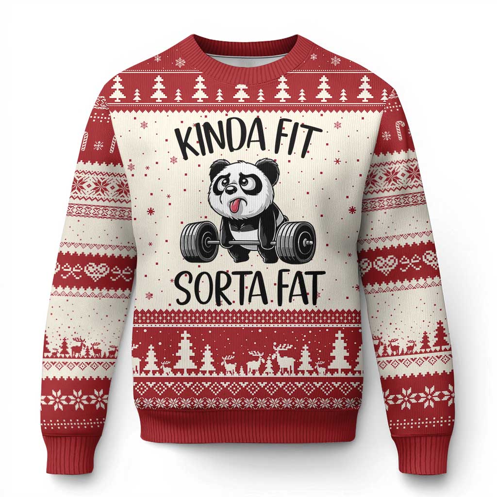 Funny Gym Panda Lover Ugly Christmas Sweater Kinda Fit Sorta Fat TS12 Beige Red Print Your Wear