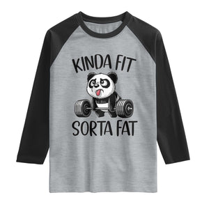 Funny Gym Panda Lover Raglan Shirt Kinda Fit Sorta Fat TS12 Heather Gray Black Print Your Wear