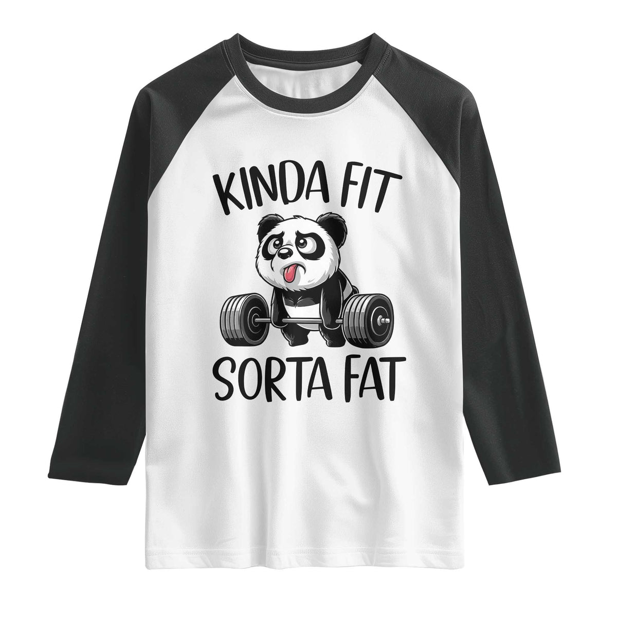 Funny Gym Panda Lover Raglan Shirt Kinda Fit Sorta Fat TS12 White Black Print Your Wear