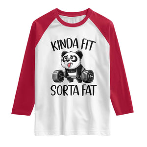 Funny Gym Panda Lover Raglan Shirt Kinda Fit Sorta Fat TS12 White Red Print Your Wear