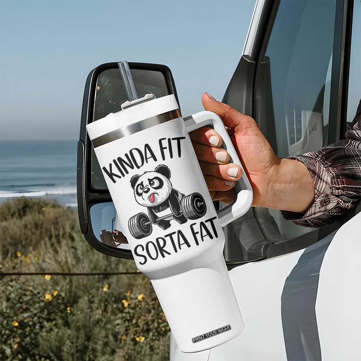 Funny Gym Panda Lover Tumbler With Handle Kinda Fit Sorta Fat TS12 Print Your Wear