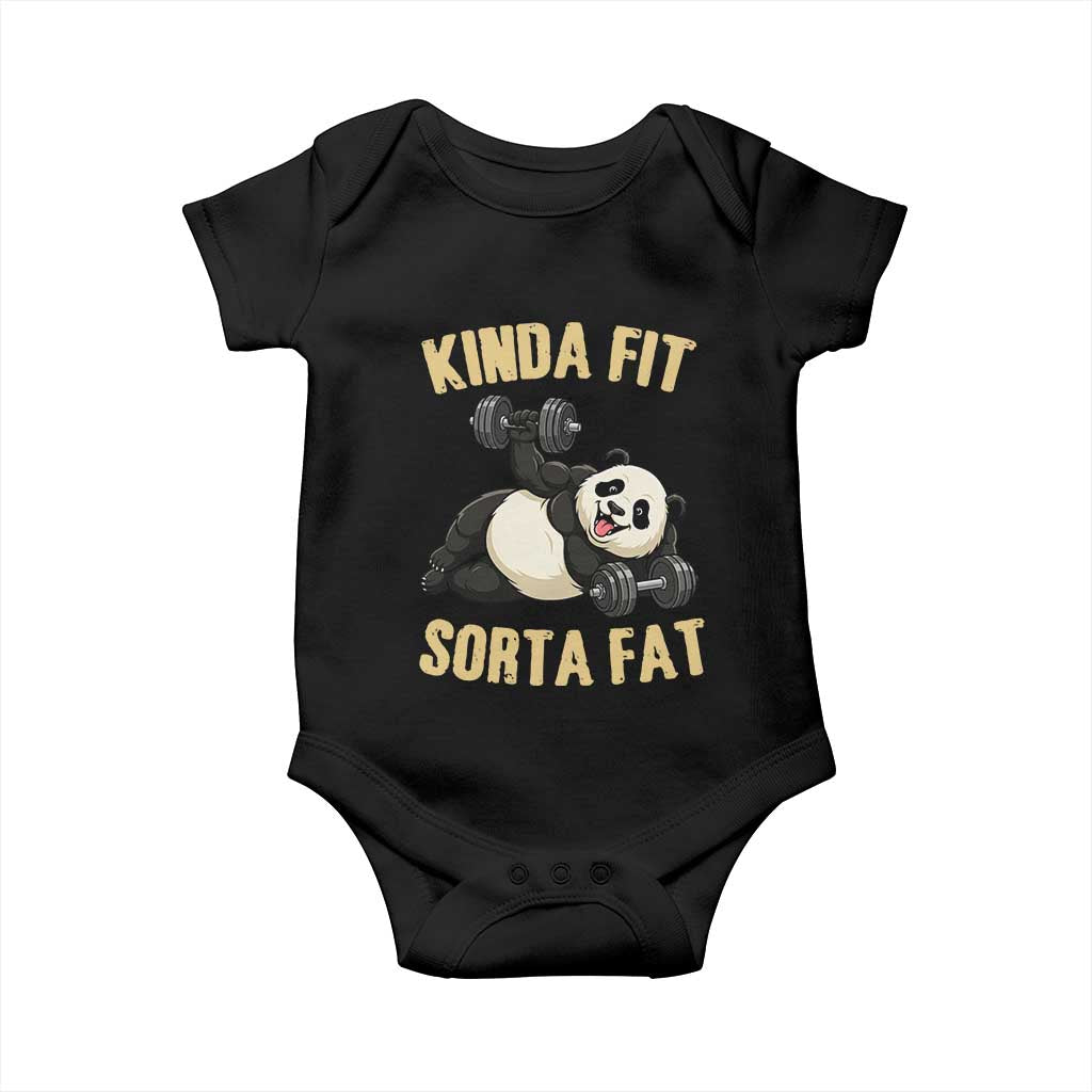Funny Panda Weightlifting Workout Baby Onesie Kinda Fit Sorta Fat TS12 Black Print Your Wear
