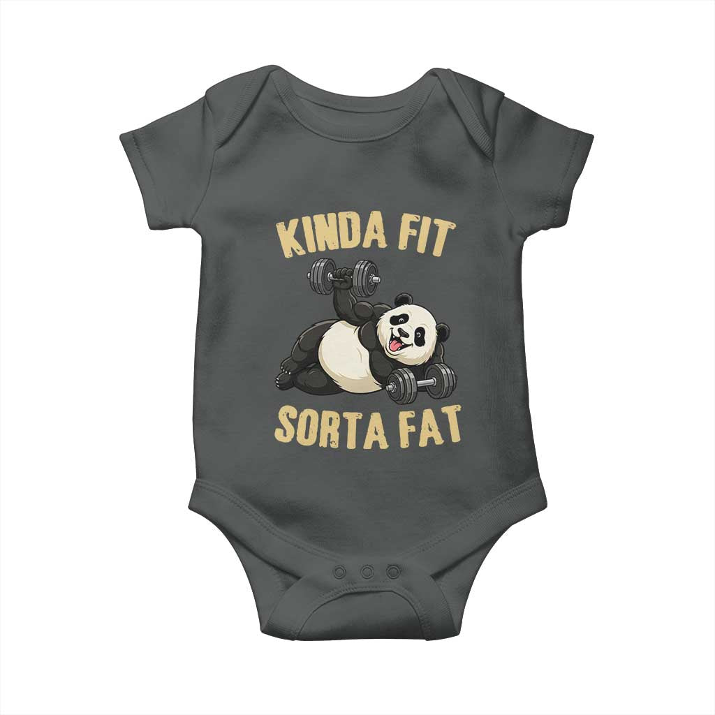 Funny Panda Weightlifting Workout Baby Onesie Kinda Fit Sorta Fat TS12 Dark Heather Print Your Wear