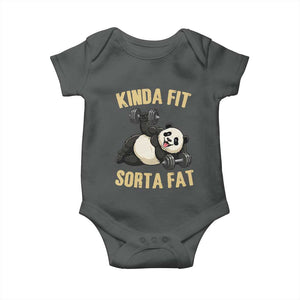Funny Panda Weightlifting Workout Baby Onesie Kinda Fit Sorta Fat TS12 Dark Heather Print Your Wear