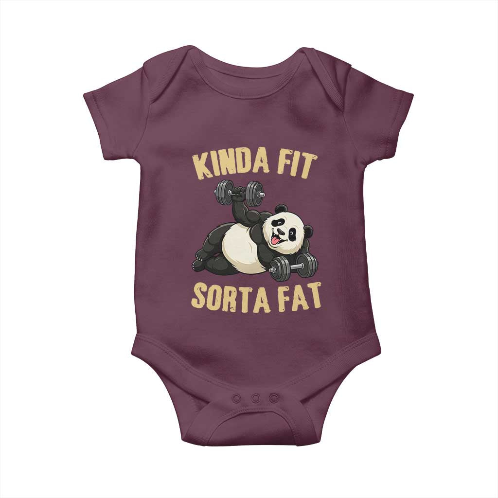 Funny Panda Weightlifting Workout Baby Onesie Kinda Fit Sorta Fat TS12 Maroon Print Your Wear