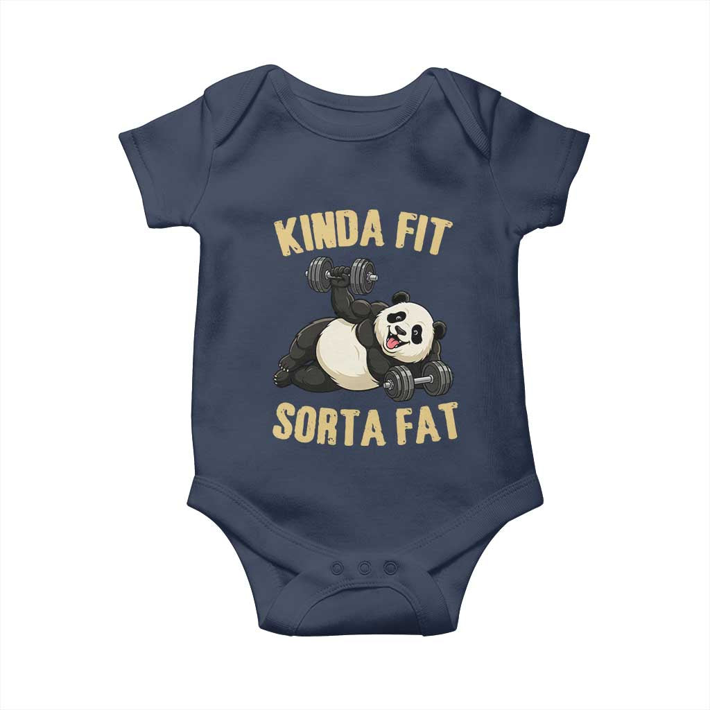 Funny Panda Weightlifting Workout Baby Onesie Kinda Fit Sorta Fat TS12 Navy Print Your Wear