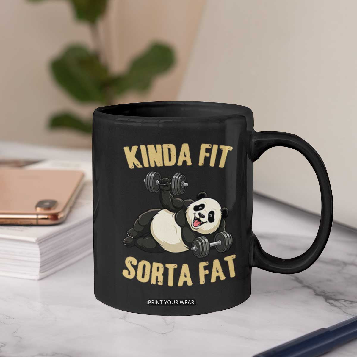Funny Panda Weightlifting Workout Coffee Mug Kinda Fit Sorta Fat TS12 Print Your Wear
