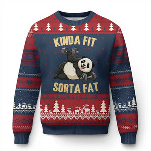 Funny Panda Weightlifting Workout Ugly Christmas Sweater Kinda Fit Sorta Fat TS12 Navy Red Print Your Wear