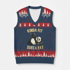 Funny Panda Weightlifting Workout V-Neck Knit Sweater Vest Kinda Fit Sorta Fat TS12 Navy Red Print Your Wear