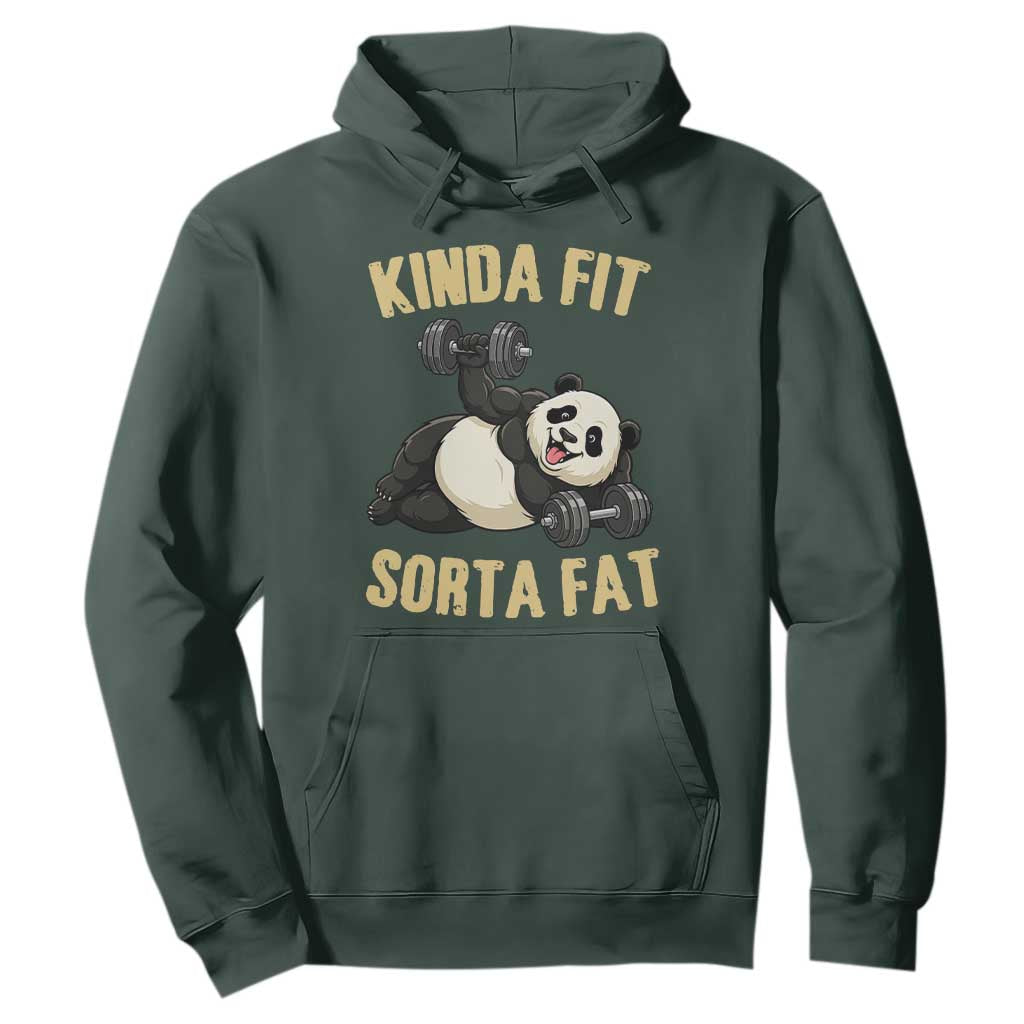 Funny Panda Weightlifting Workout Hoodie Kinda Fit Sorta Fat TS12 Dark Forest Green Print Your Wear