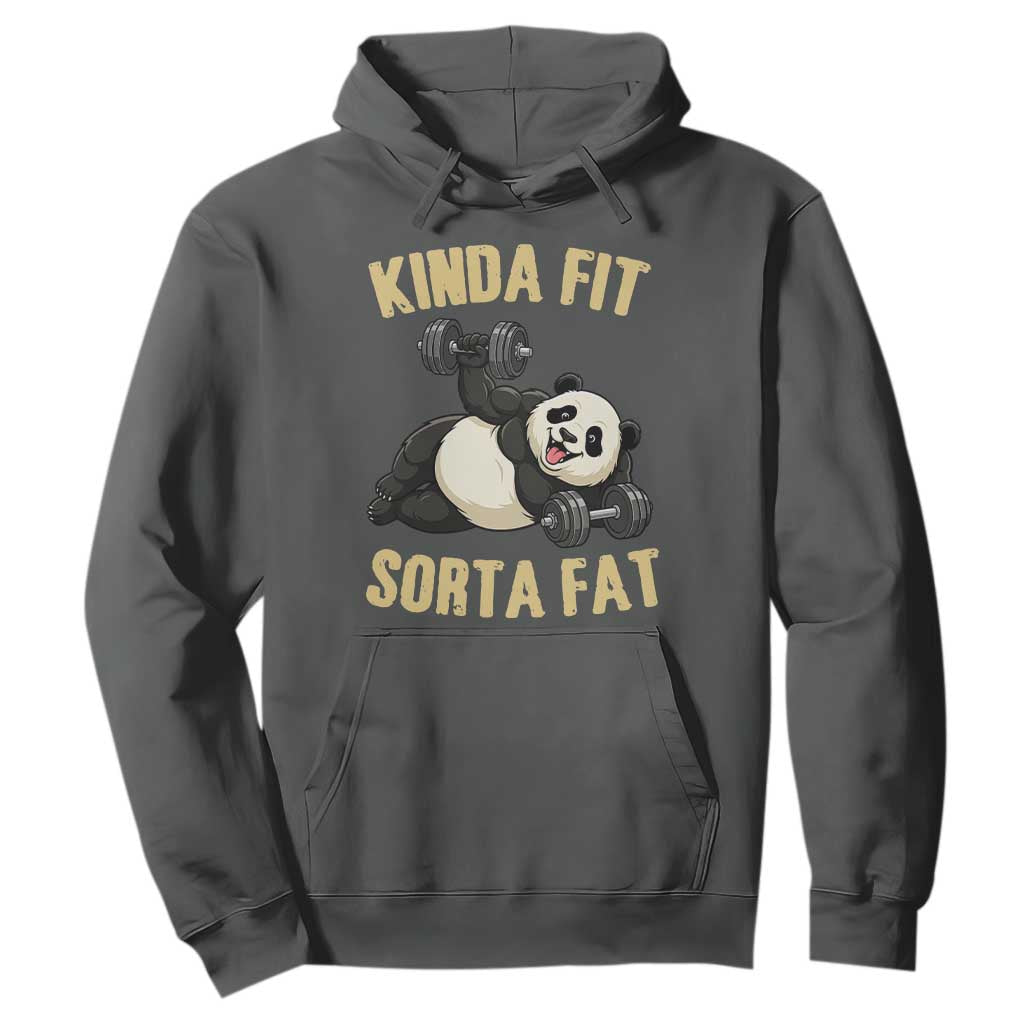 Funny Panda Weightlifting Workout Hoodie Kinda Fit Sorta Fat TS12 Dark Heather Print Your Wear