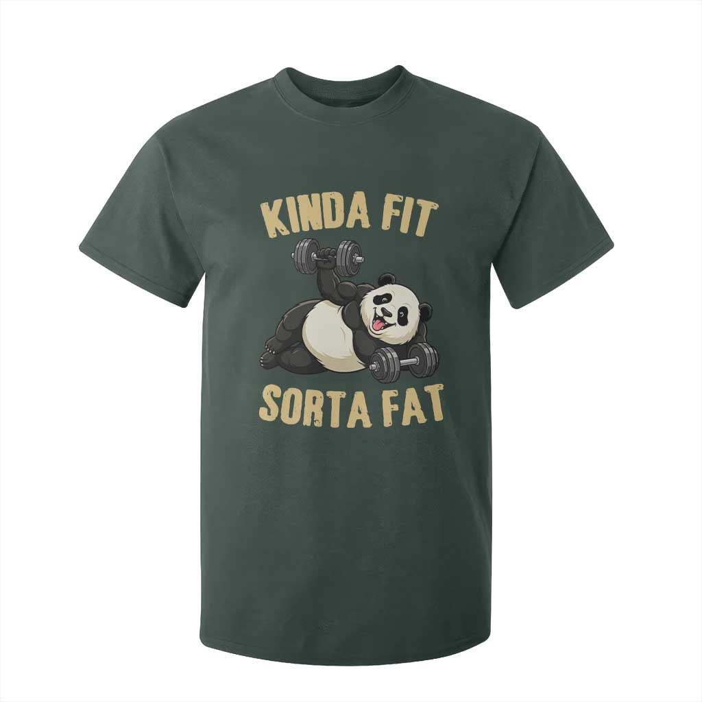 Funny Panda Weightlifting Workout T Shirt For Kid Kinda Fit Sorta Fat TS12 Dark Forest Green Print Your Wear