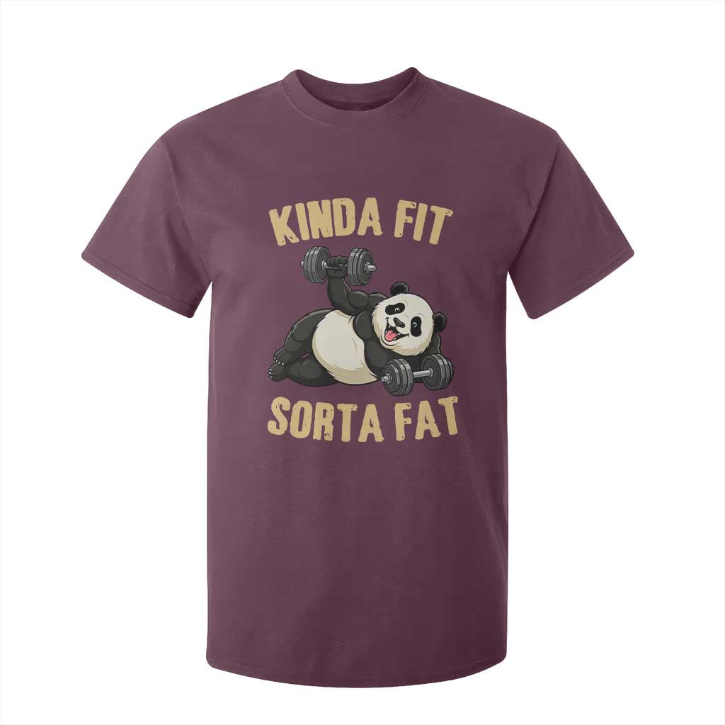 Funny Panda Weightlifting Workout T Shirt For Kid Kinda Fit Sorta Fat TS12 Maroon Print Your Wear