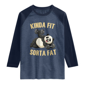 Funny Panda Weightlifting Workout Raglan Shirt Kinda Fit Sorta Fat TS12 Heather Denim Navy Print Your Wear