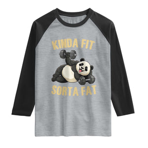 Funny Panda Weightlifting Workout Raglan Shirt Kinda Fit Sorta Fat TS12 Heather Gray Black Print Your Wear