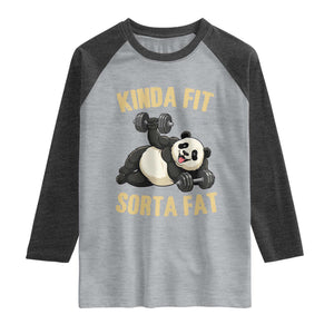 Funny Panda Weightlifting Workout Raglan Shirt Kinda Fit Sorta Fat TS12 Heather Gray Heather Charcoal Print Your Wear